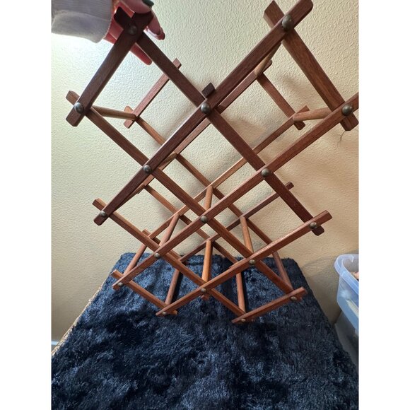 Vintage Expandable Wooden Wine Rack Folding Storage Organizer For 10 Bottles - Picture 5 of 5
